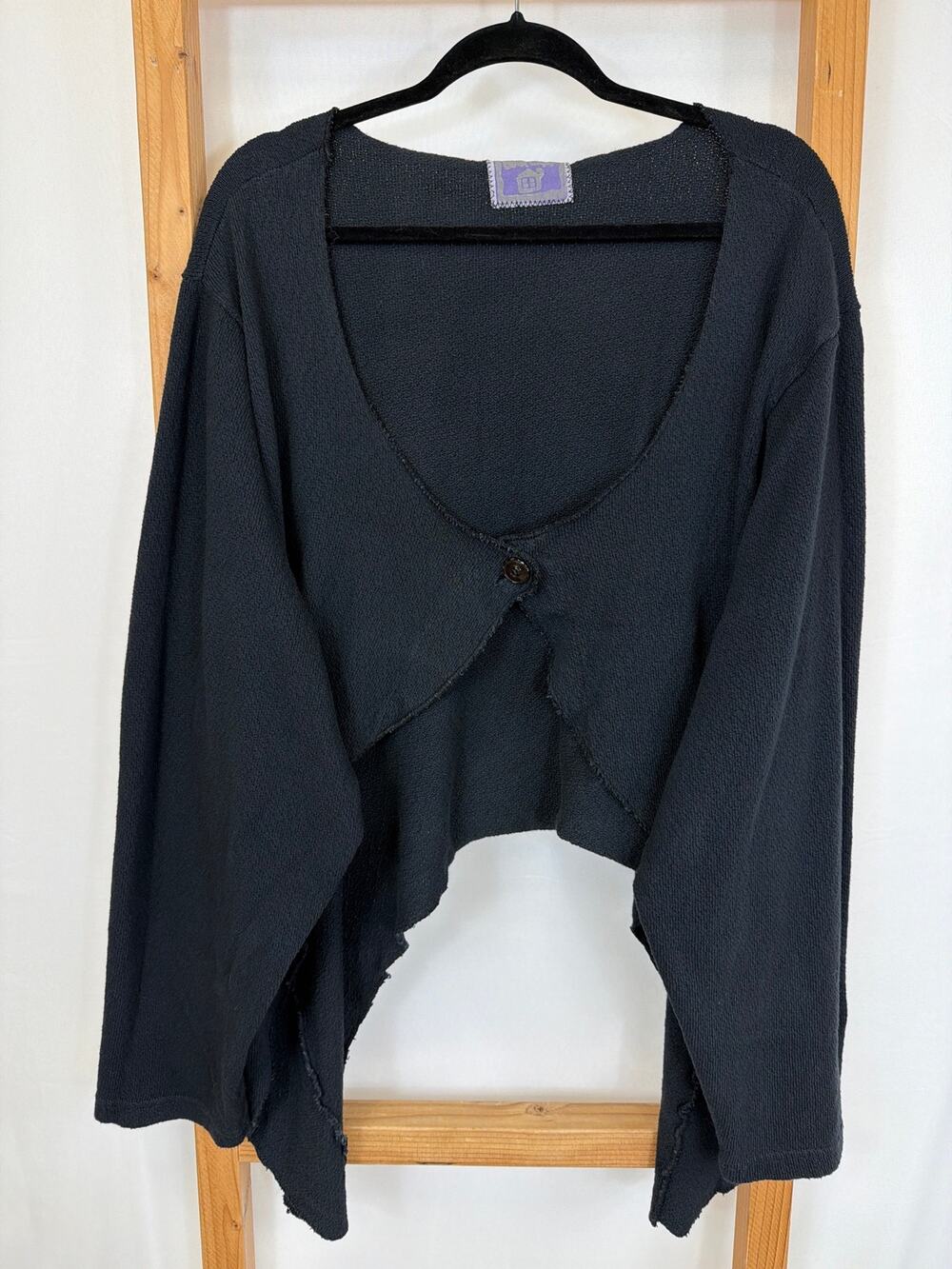 Barclay Black 100% Cotton High-Low Button Front Top / Jacket  Made in USA LG XL